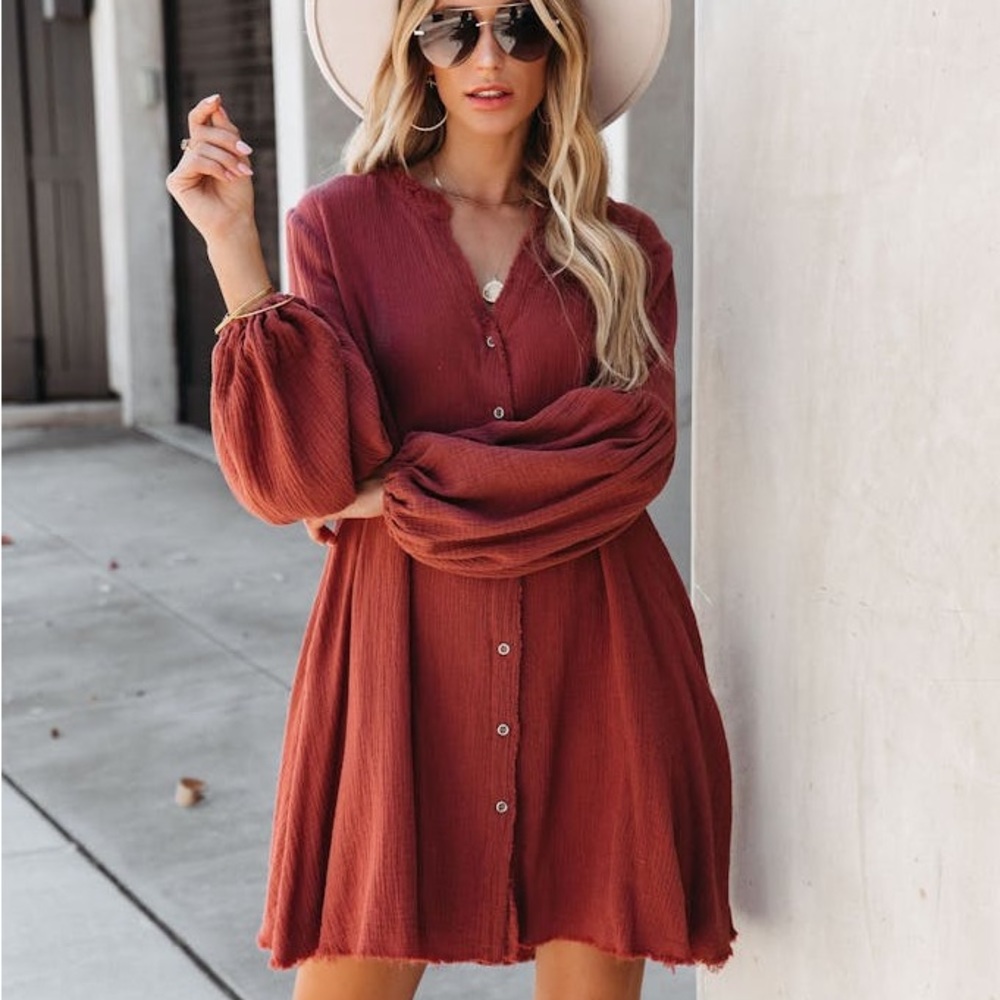 Vici Blakeley cotton pocketed button down shirt dress